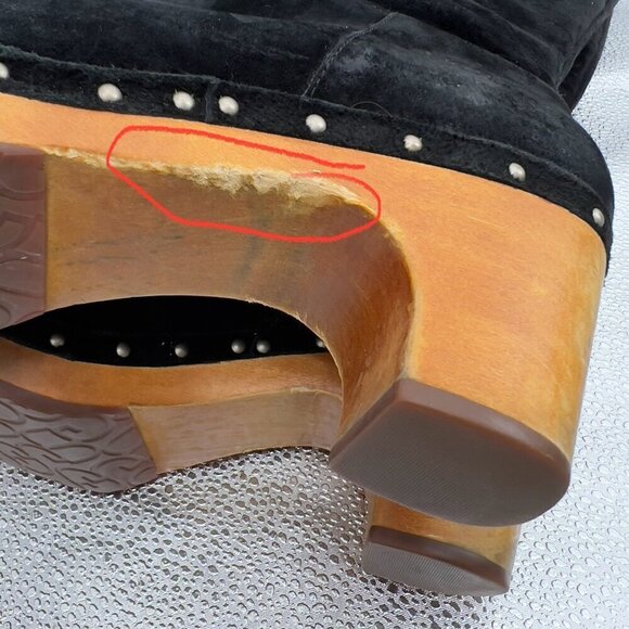 UGG Australia Rosabella Platform Black Suede Tall Wooden Heel Boots 9 - Picture 5 of 11